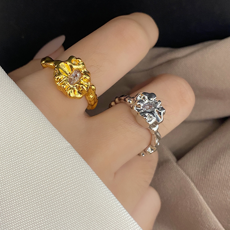 Diamond-studded Ring Open Metal Texture Index Finger Ring