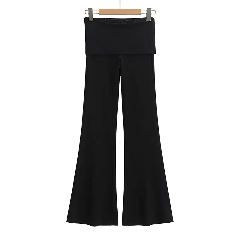High Waist Casual Air Straight-leg Pants Slimming Straight Nude Feel Loose Wide Leg Pants - Black