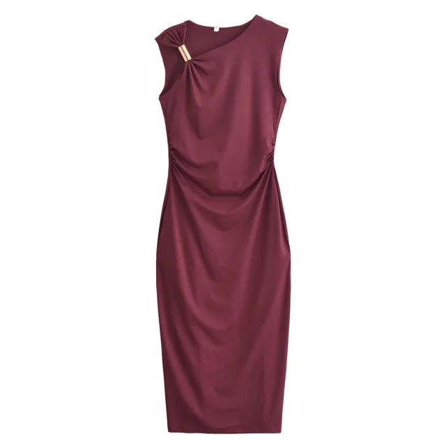 Women's High grade Satin Sleeveless Pleated Dress Wine - Shop at LoveMi