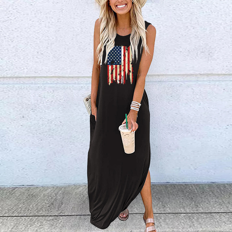 European And American-style Fashionable Sleeveless Pocketed Dress For Women