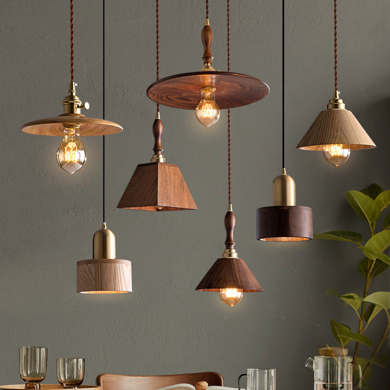Log-style Vintage Guesthouse Restaurant Solid-wood Tea Room Lamp