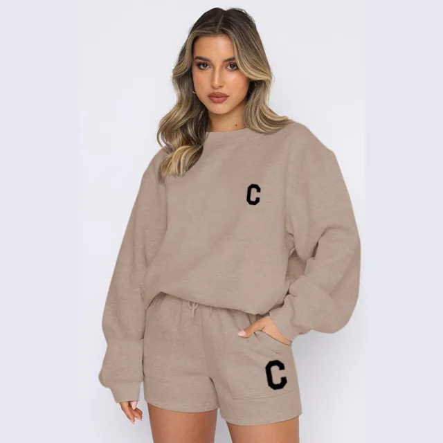 Autumn And Winter New Fleece Fashion Letter Casual Suit Khaki - Shop at LoveMi