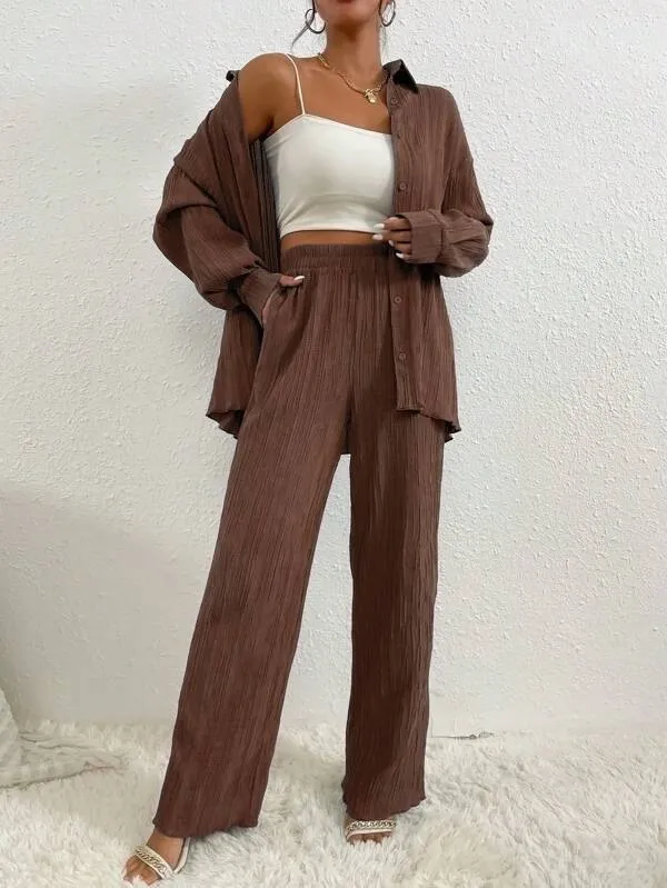 Women's Shirt Collar Loose Cardigan Long sleeve Suit Brown - Shop at LoveMi