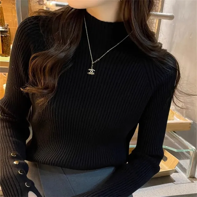 Artistic Trendy Semi high Collar Sweater Inner Black - Shop at LoveMi