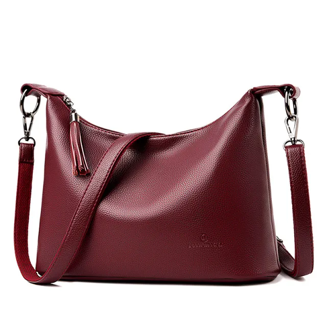 Textured Soft PU Leather Shoulder Underarm Bag Red - Shop at LoveMi
