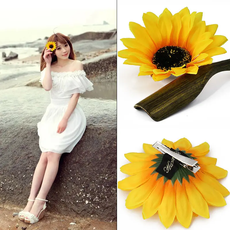 Fashion SUNFLOWER Barrettes Girls Seaside Vacation Photo