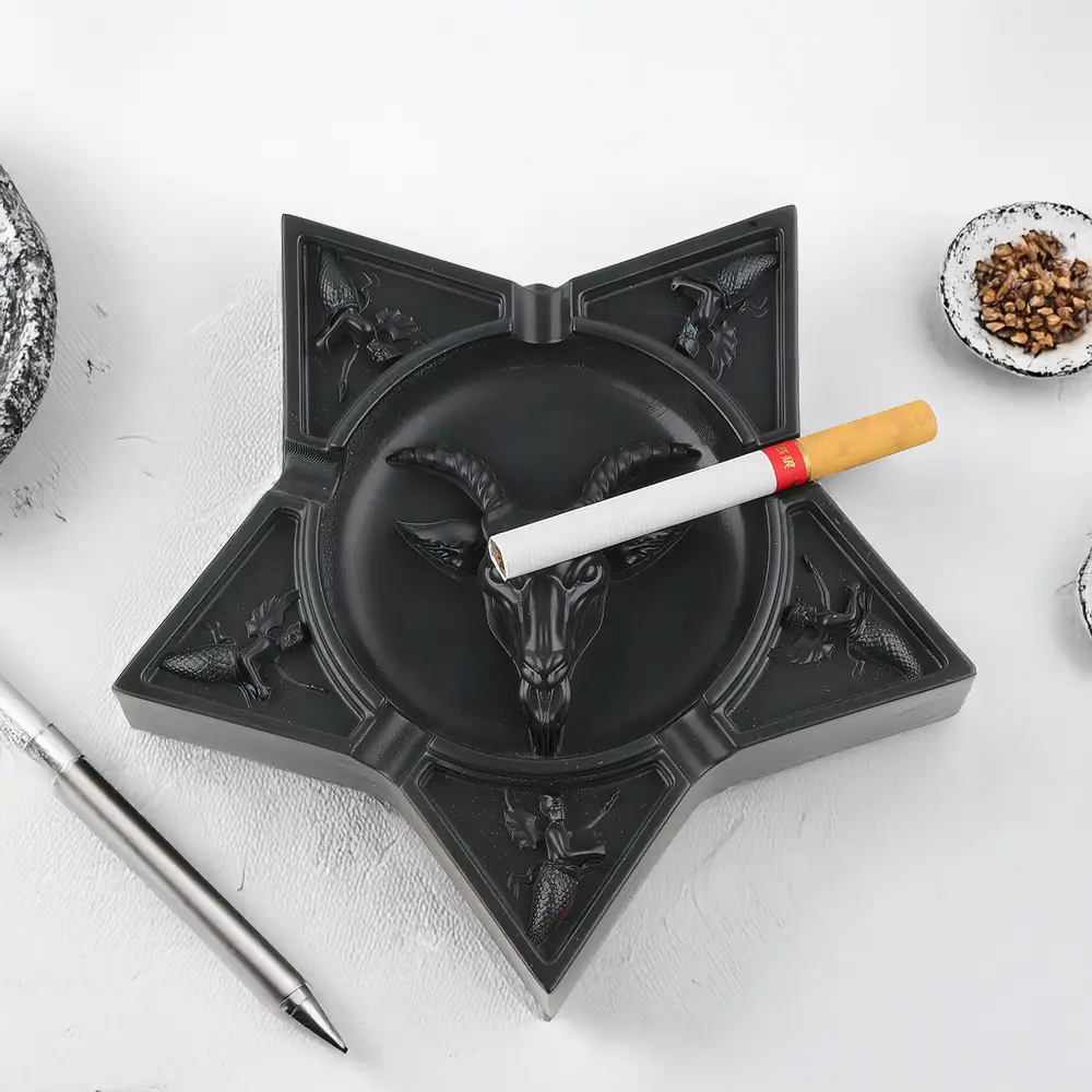 Gothic Pentagram Black Goat Head Demon Ashtray