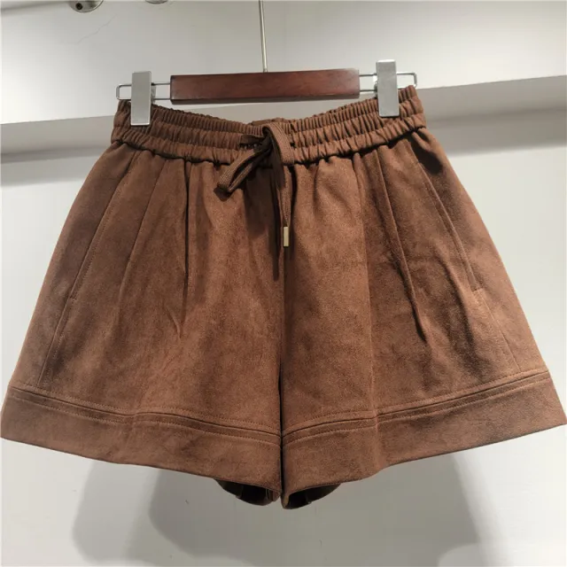 Stand Collar Suede Motorcycle Clothing Short Coat Wide Leg Shorts Autumn And Winter New Pants - Shop at LoveMi