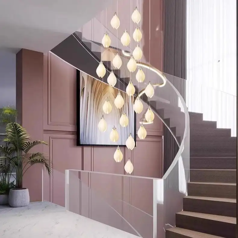 Nordic Minimalist Ceramic Magnolia Dining Room Bedroom Bedside Staircase Petal Chandelier