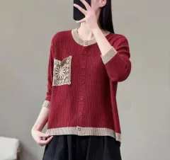New Casual Outerwear Long-sleeve Cardigan Sweater - Red - View 1