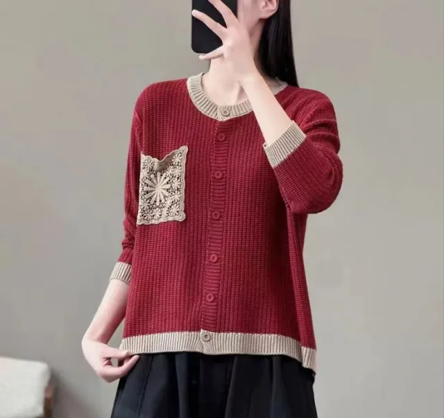 New Casual Outerwear Long sleeve Cardigan Sweater Red - Shop at LoveMi