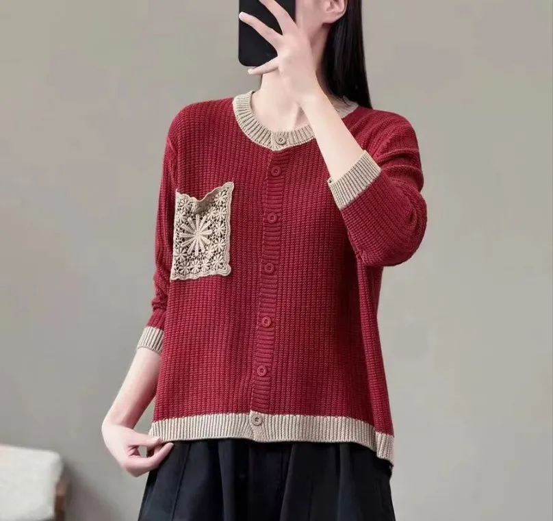 New Casual Outerwear Long-sleeve Cardigan Sweater - Red