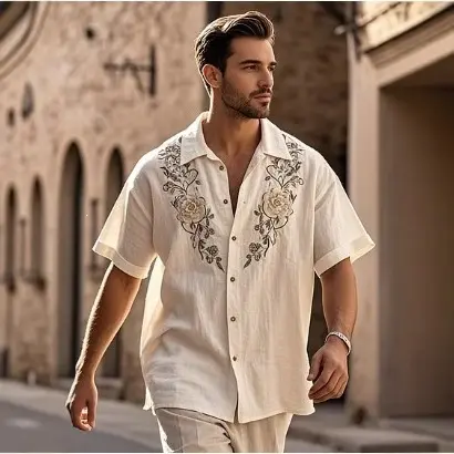 Retro style 3D printed Mens Short sleeve