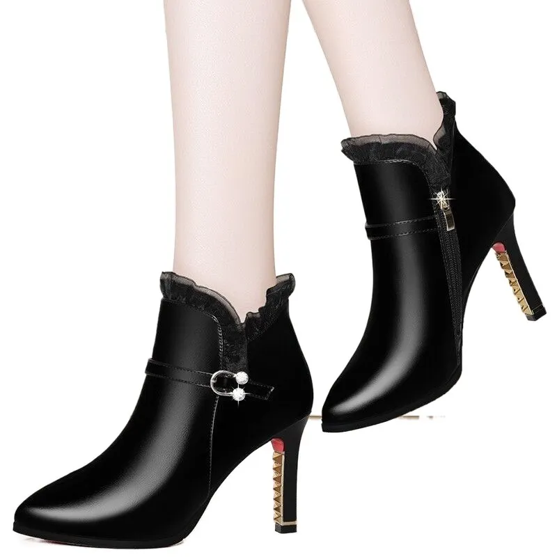 Women's Fashion All-matching High Heel Boots - Black