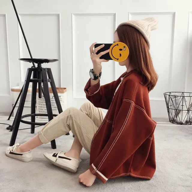 Women's Korean style Sweater Cardigan Autumn Winter Coat Brown - Shop at LoveMi