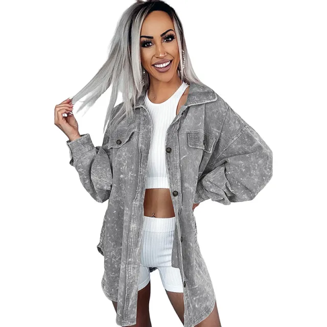 Long European And American Thigh length Loose Casual Jacket Gray - Shop at LoveMi