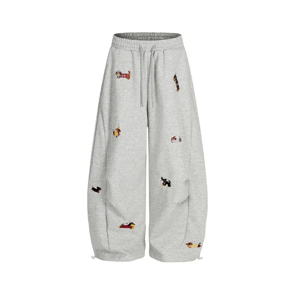 Lazy  Sausage Dog Embroidered Machete Sweatpants Autumn Loose Casual