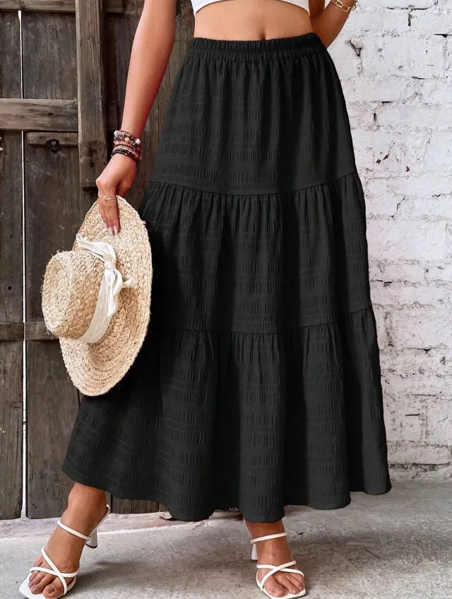 Mid length Pleated Casual Skirt Black - Shop at LoveMi