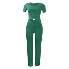 Solid Colour Casual Suit For Women - Green - View 1