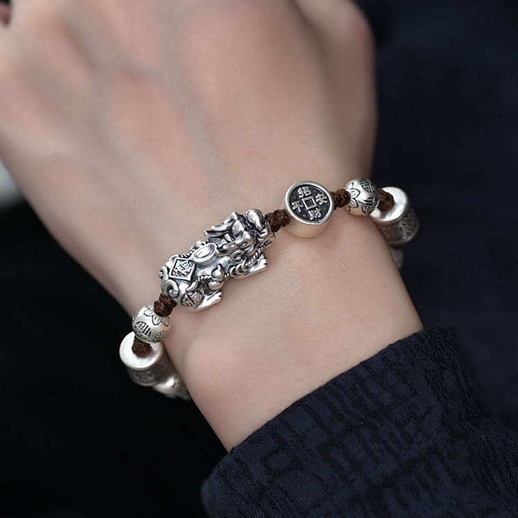 999 Sterling Silver Pi Xiu Bracelet Amass Fortunes Lucky Vintage Hand Woven