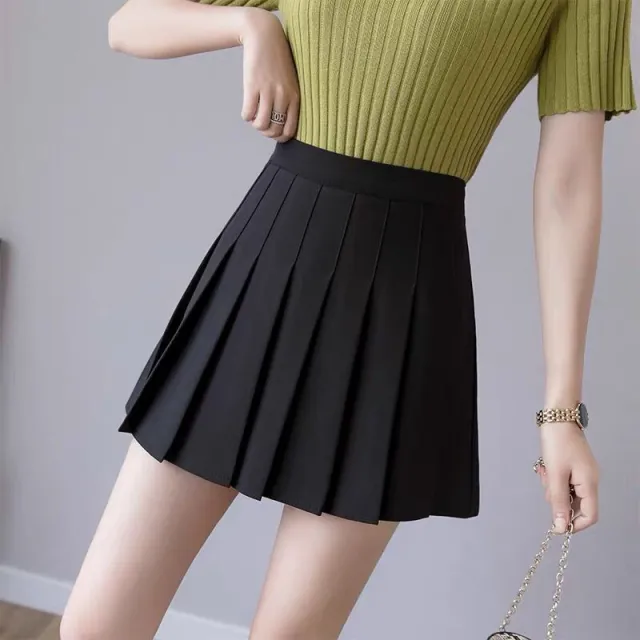 Pleated Skirt Solid Color High Waist Skirt For Women Summer Black - Shop at LoveMi