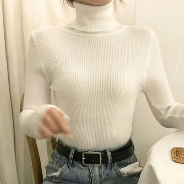 Bottoming Shirt 3 Kinds Of Rib Knitted Top White High Collar - Shop at LoveMi