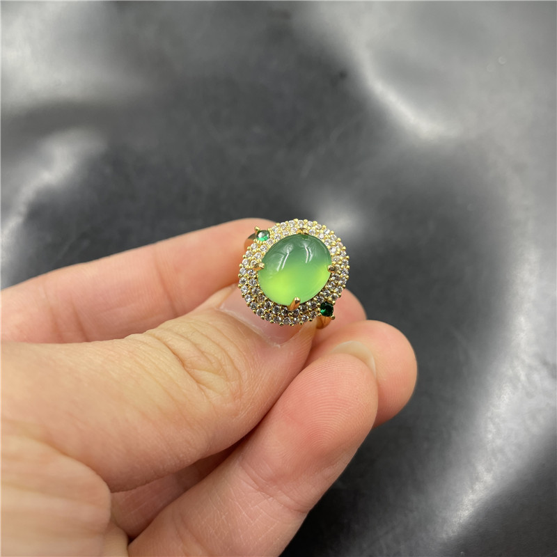 Geometric Shape Inlaid Blue Chalcedony Ring