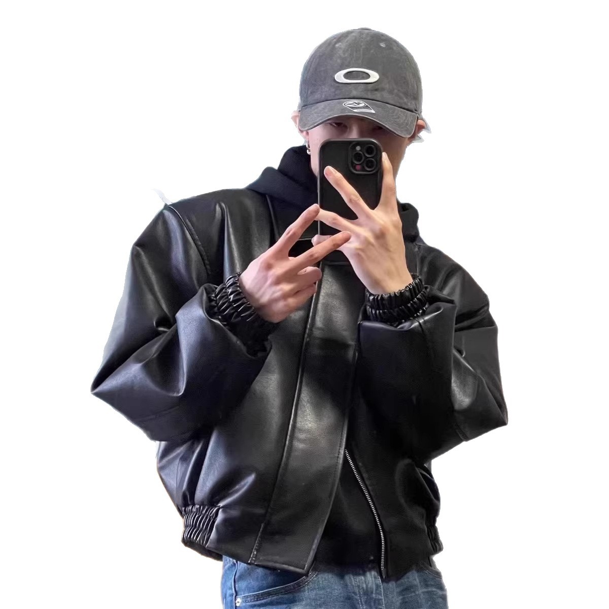 Retro Motorcycle Korean-Style Padded Shoulder Leather Jacket Coat For Men