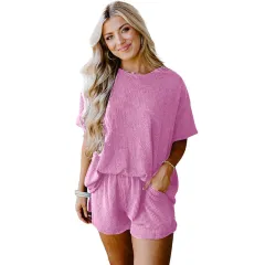 Solid Colour Short-sleeved Top And Shorts Two-piece Set - Lc625586 Purple - View 1