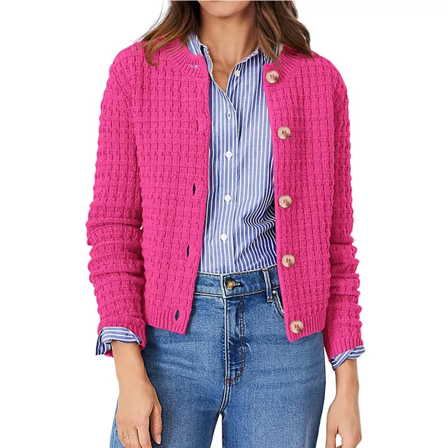 Women's Solid Color Commute Knitted Cardigan Casual Sweater Coat Rose Red - Shop at LoveMi