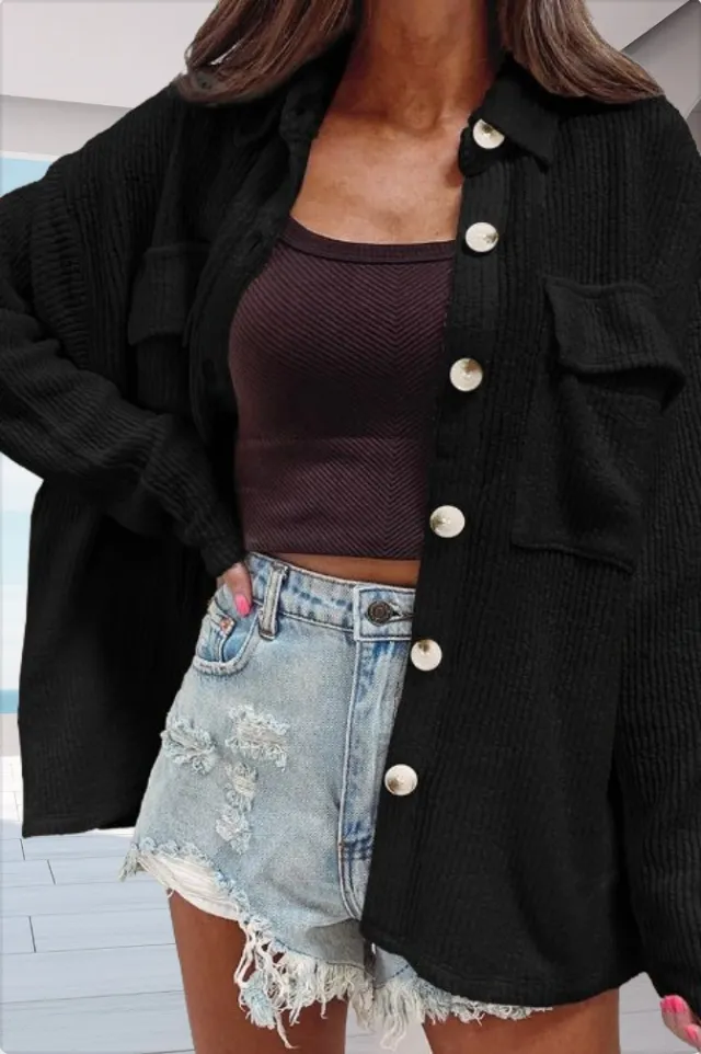 Women's Solid color Long sleeve Blouse Jacket Black - Shop at LoveMi