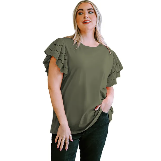 Female Lace Hollow Out Versatile Casual Short Sleeved Shirt Style209 5X - Shop at LoveMi