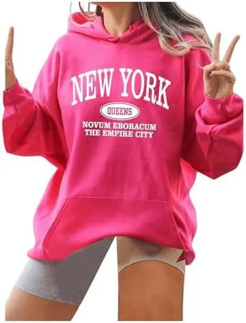 Women's Letter Pattern Hoodie Pullover Sweater - Red