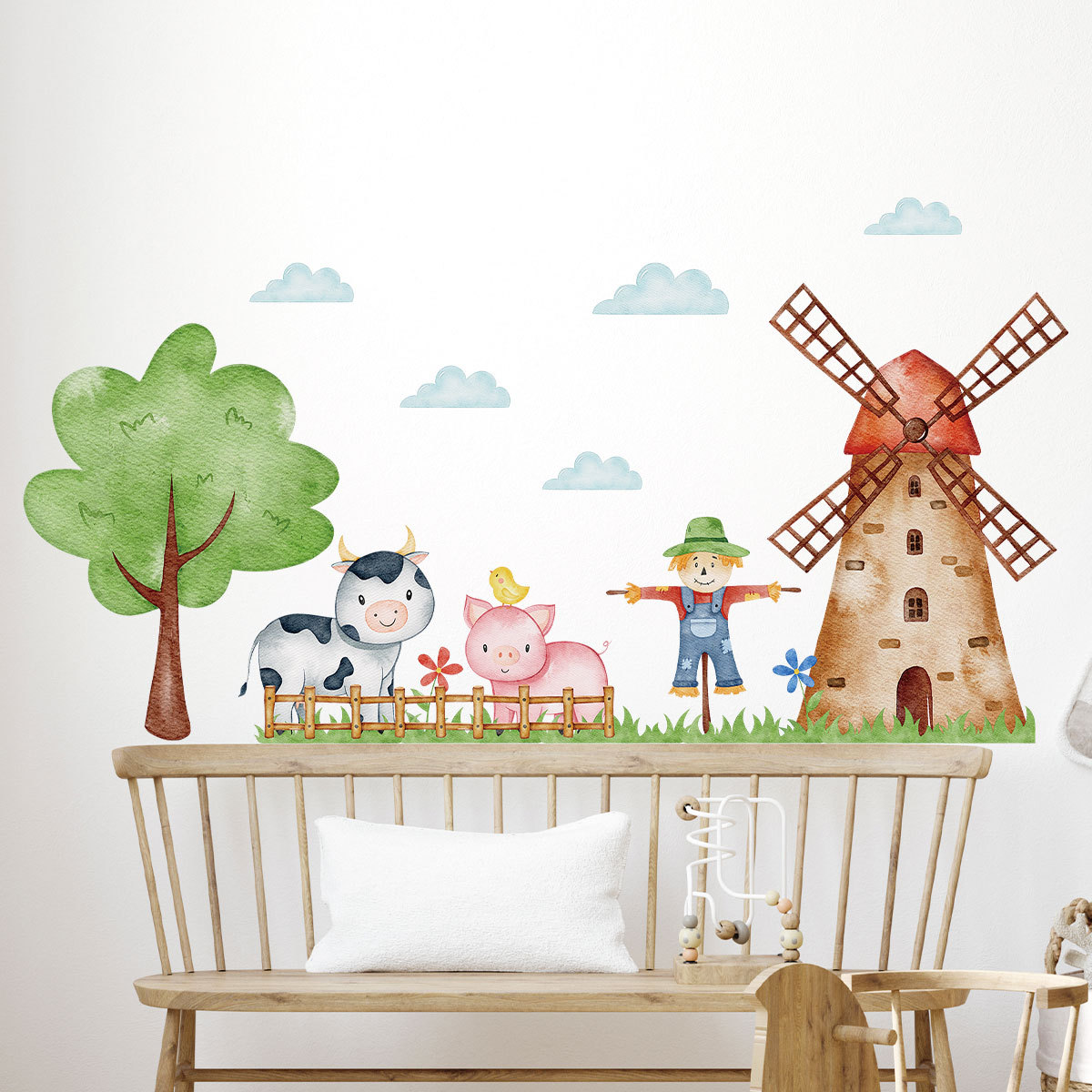 Title 5, Cartoon Farm Windmill Scarecrow Wall Stickers