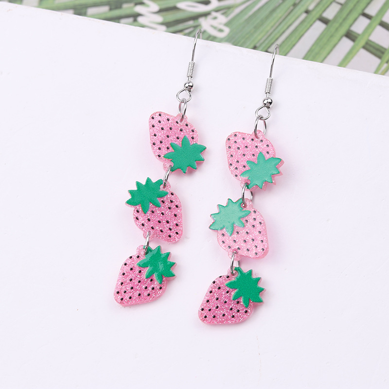 Womens Fashionable Strawberry-Print Acrylic Earrings