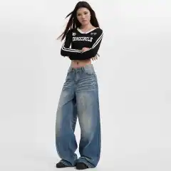Women's American-style Retro Jeans - Retro Blue Plus Trousers - View 1