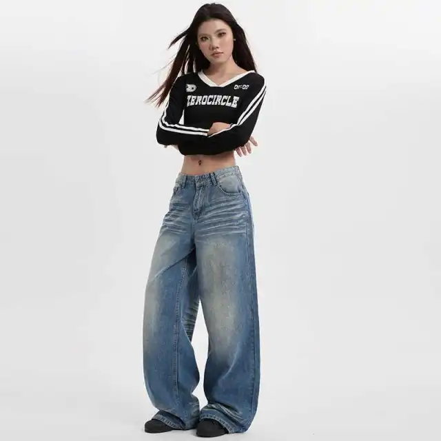 Women's American style Retro Jeans Retro Blue Plus Trousers - Shop at LoveMi