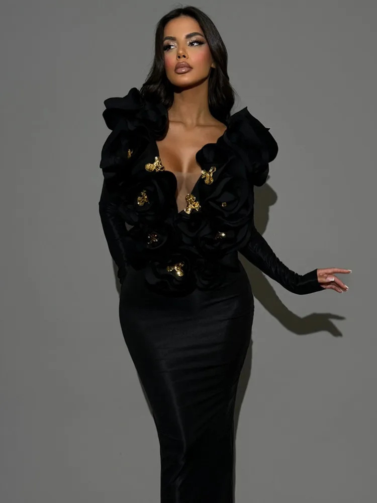 Women's Three-dimensional Flower Sexy Dress Euros