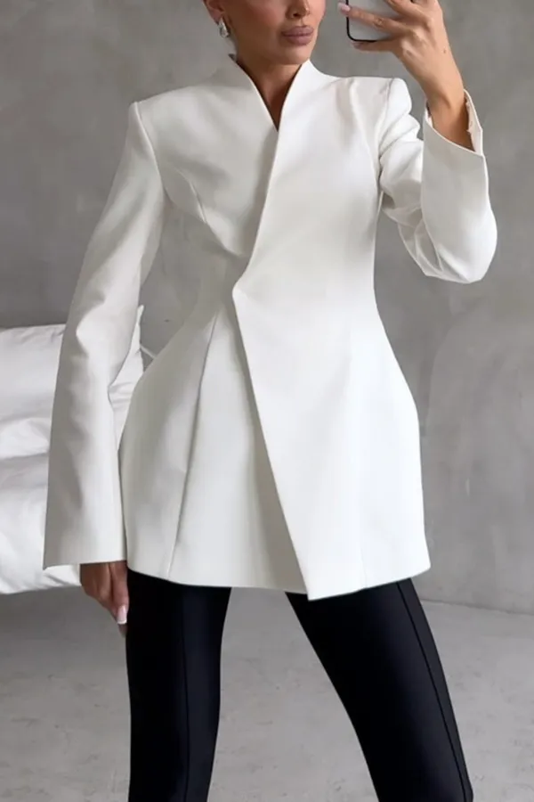 Long Sleeve Satin Top Suit Loose G385 White Top - Shop at LoveMi