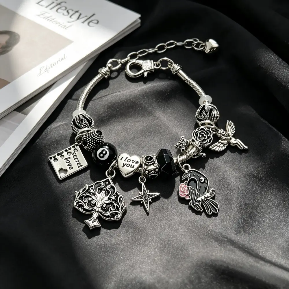 Black Spade Raven Beaded Bracelet