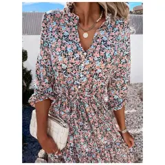 SpringSummer New Digital Print Lace Midi Dress - Blue - View 1