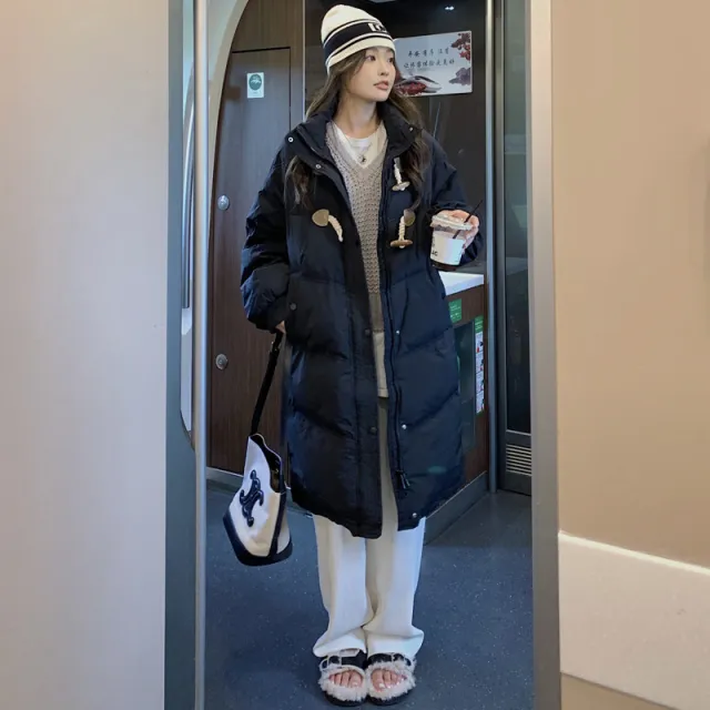 Korean Style Loose Mid length Women's Down Jacket Winter Black - Shop at LoveMi