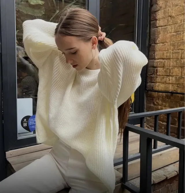 Women's Round Neck Loose Sweater Pullover White - Shop at LoveMi
