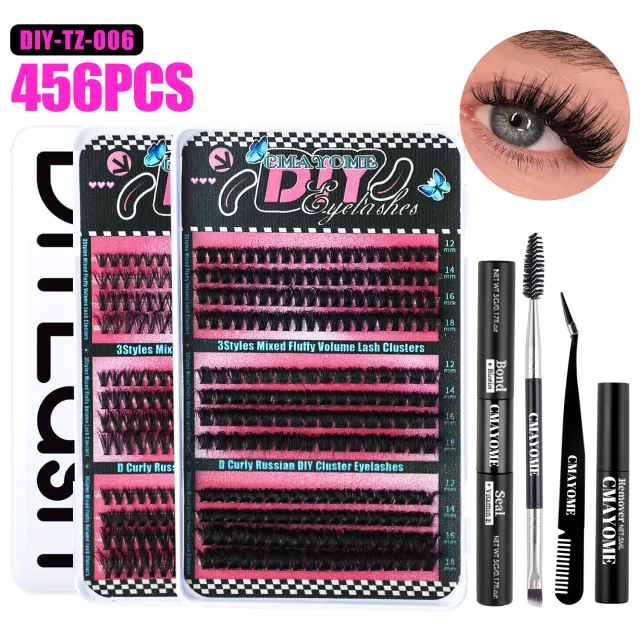 DIY 456 Clusters Large Capacity Eyelashes Assortment Pack Tz006 Black Glue Remover - Shop at LoveMi