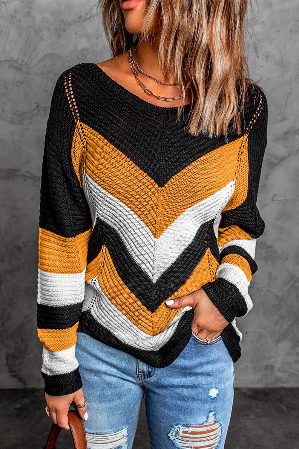 Title 7, Damen Colorblock Strickpullover, neuer lockerer...