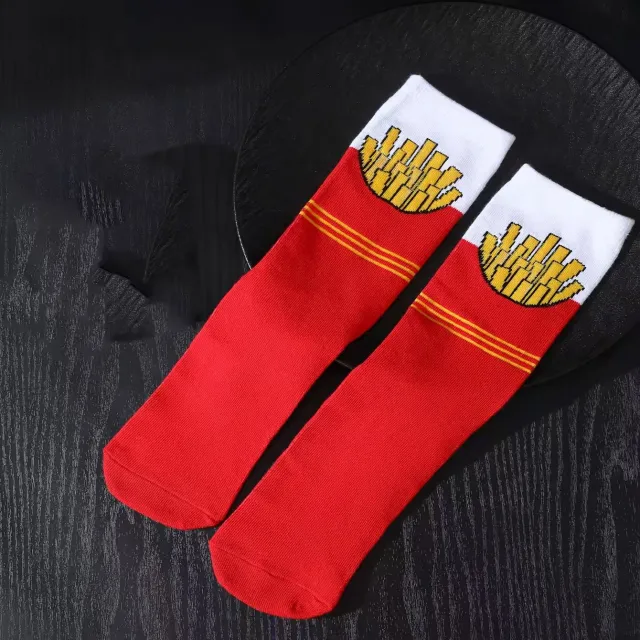 Straight High Trendy Socks Cotton Cartoon Hamburger Fries French Fries - Shop at LoveMi