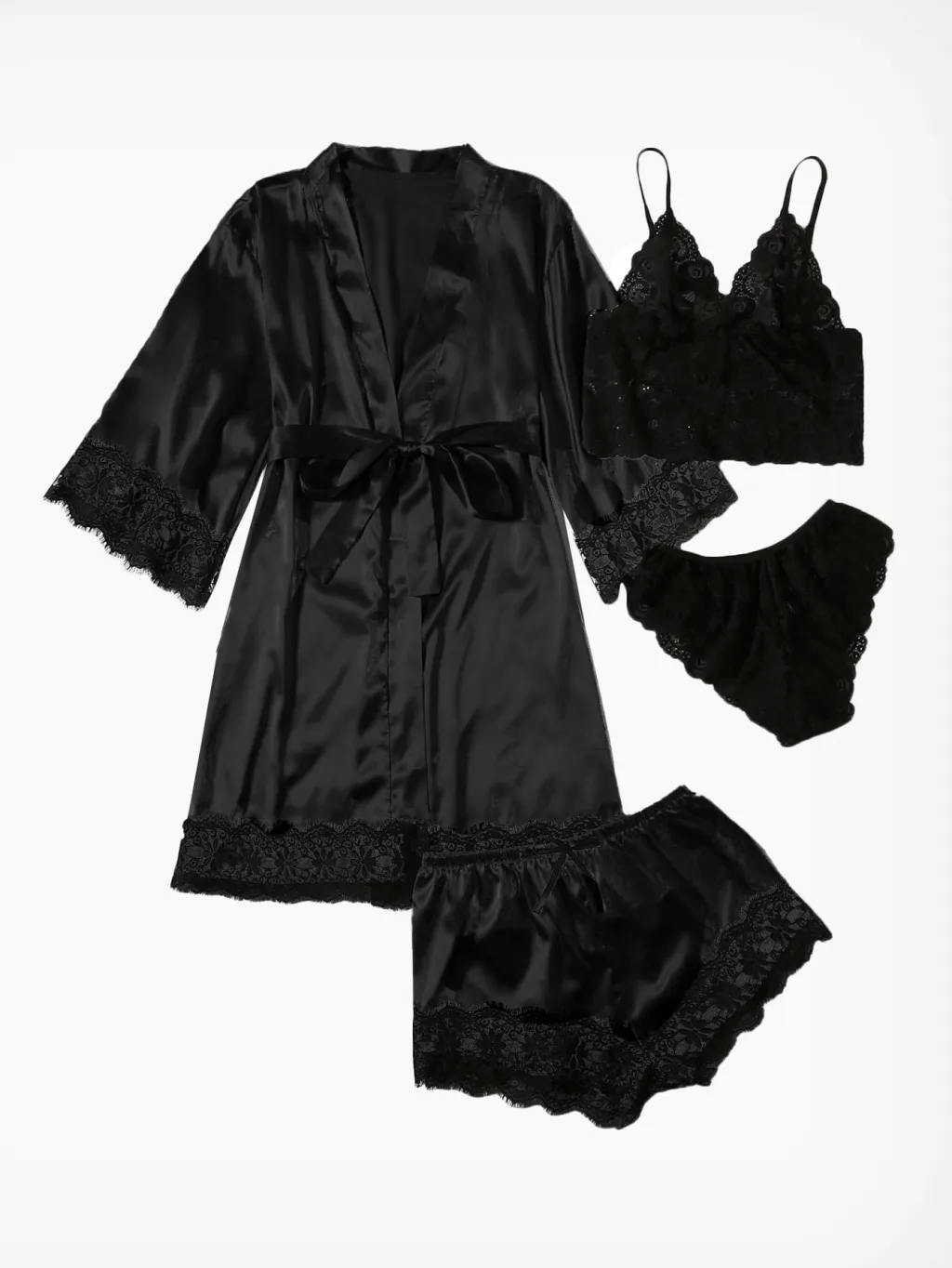 Artificial Silk Plus Size European And American Nightgown - Black