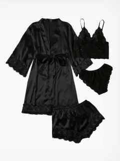 Artificial Silk Plus Size European And American Nightgown - Black - View 1