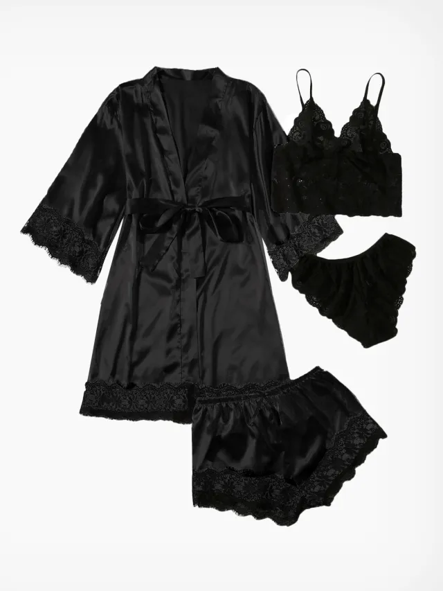 Artificial Silk Plus Size European And American Nightgown Black - Shop at LoveMi