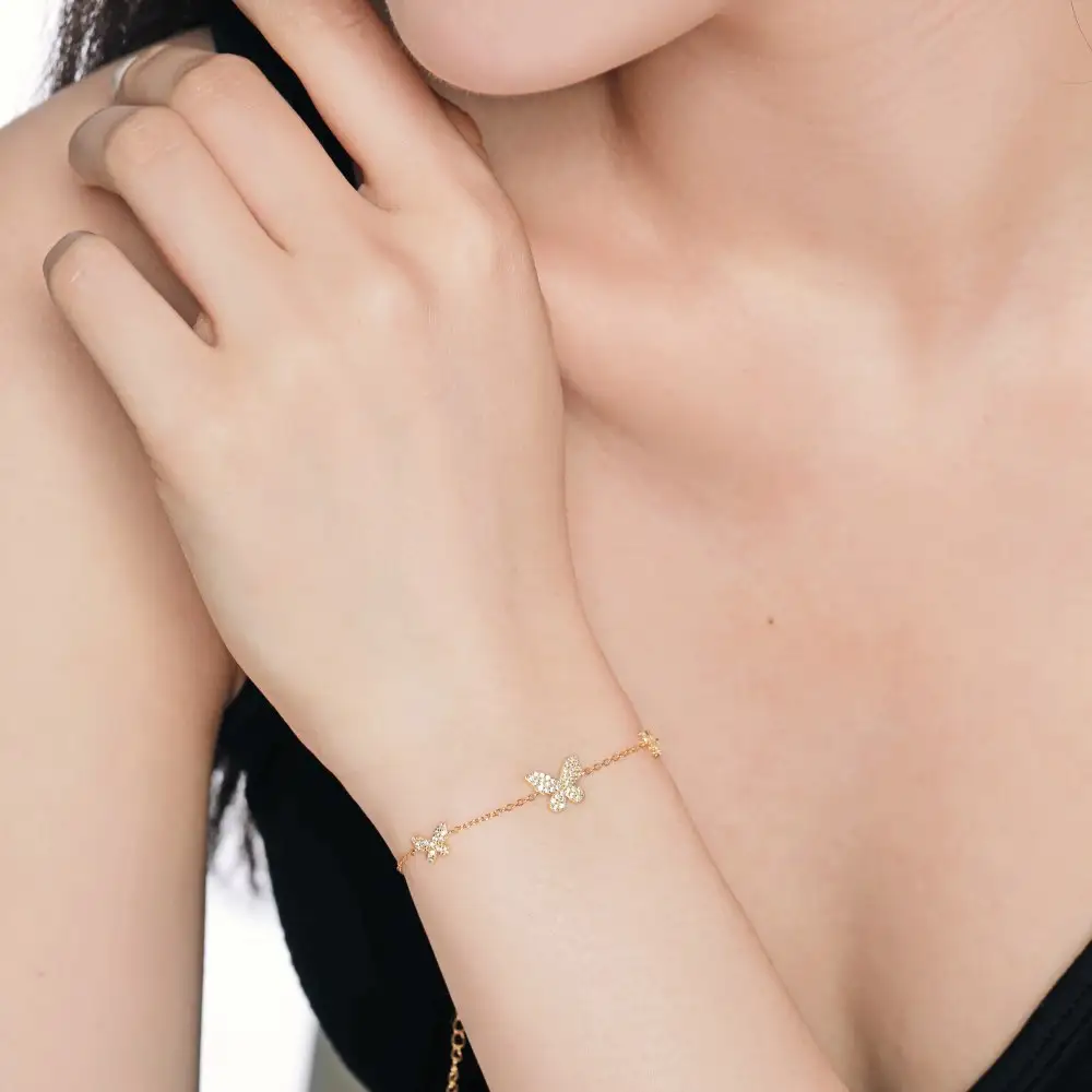 Women's Micro Inlaid Zircon S925 Sterling Silver Butterfly Bracelet